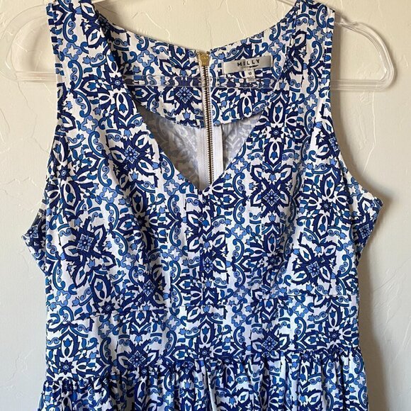 MILLY for DESIGN NATION Fit and Flare Blue White Floral Printed Dress - Picture 3 of 10